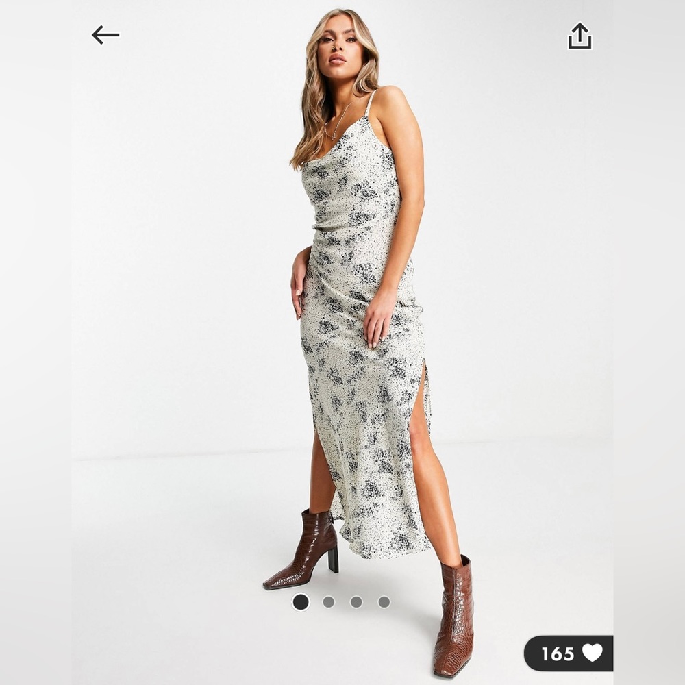 AX Paris midi cami slip dress with split hem in cream & back print